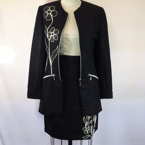 linen embroidered suit metal zipper detail